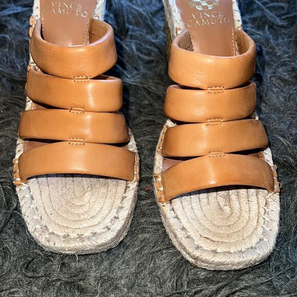 Women's new Vince Camuto leather, peep toe rattan, wedge heels, sandals, sz 6.5 - Picture 3 of 16